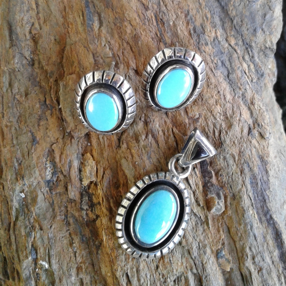 Sterling Silver Turquoise Pendant SET